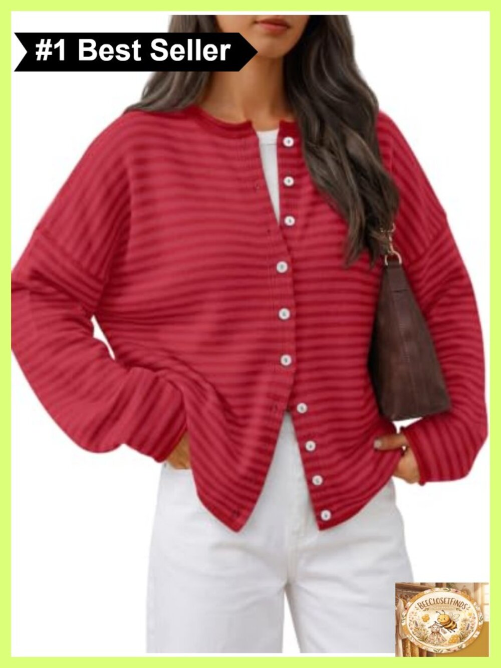 Oversized Striped Knit Cardigan Rolled Edge Button Front Fall Layering